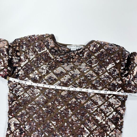 Vintage Cathy Hardwick bronze dynasty style sequin sweater top L - Picture 9 of 10